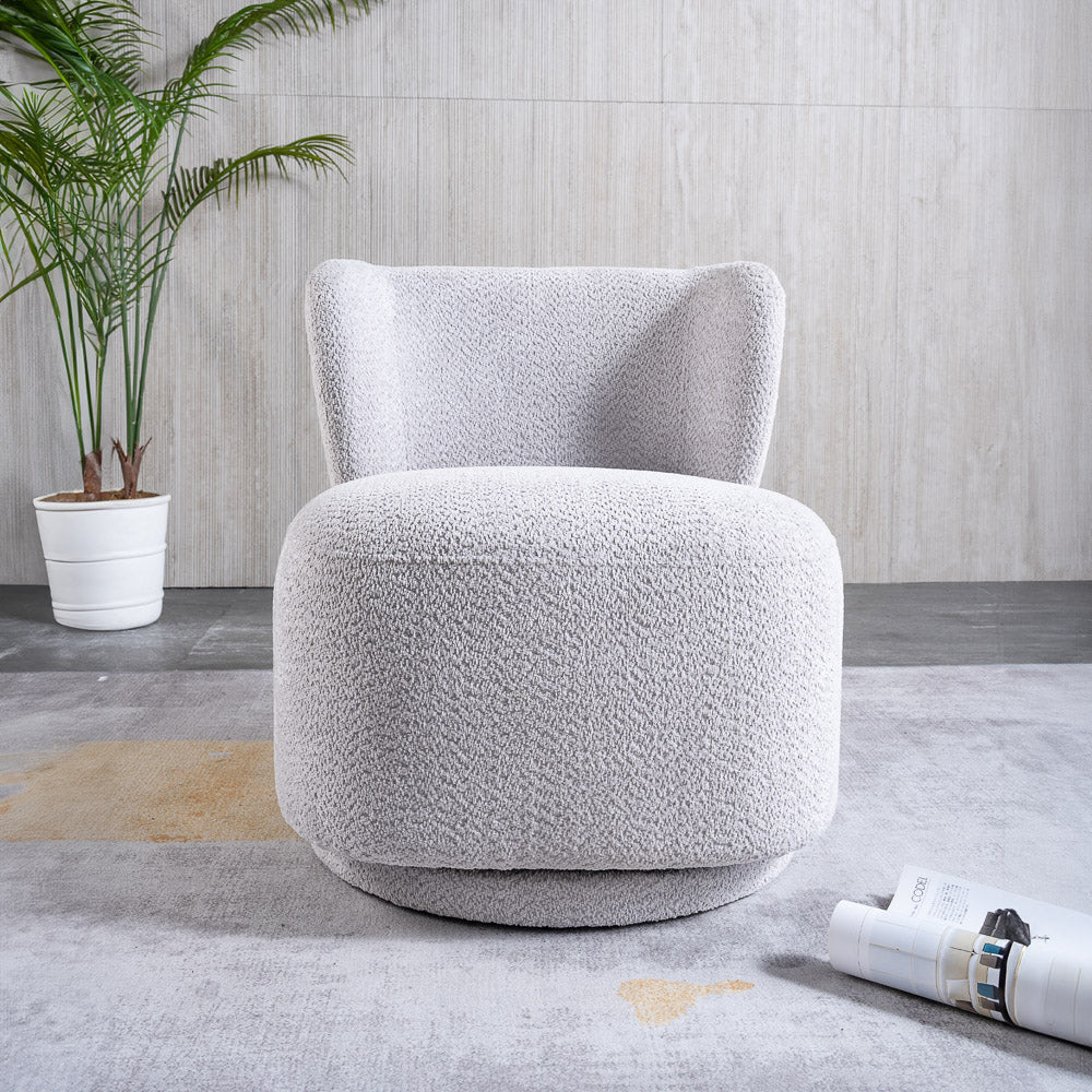 Meridian Grey Boucle Swivel Barrel Chair