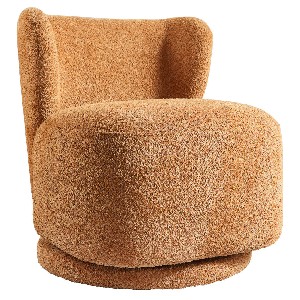 Meridian Orange Boucle Swivel Barrel Chair