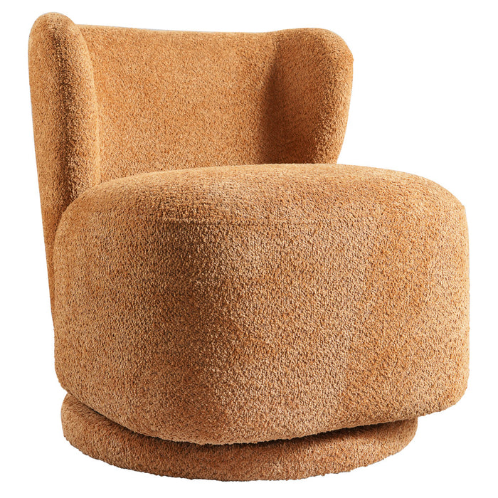Meridian Orange Boucle Swivel Barrel Chair | Mid in Mod
