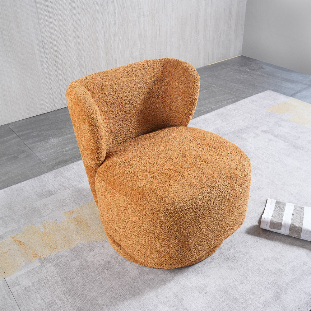 Meridian Orange Boucle Swivel Barrel Chair