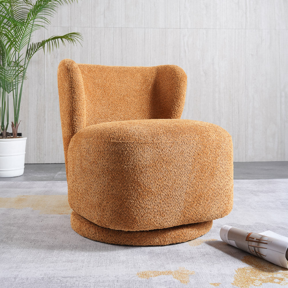 Meridian Orange Boucle Swivel Barrel Chair