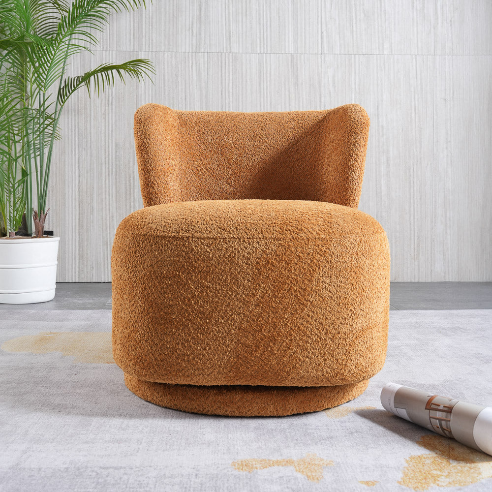 Meridian Orange Boucle Swivel Barrel Chair