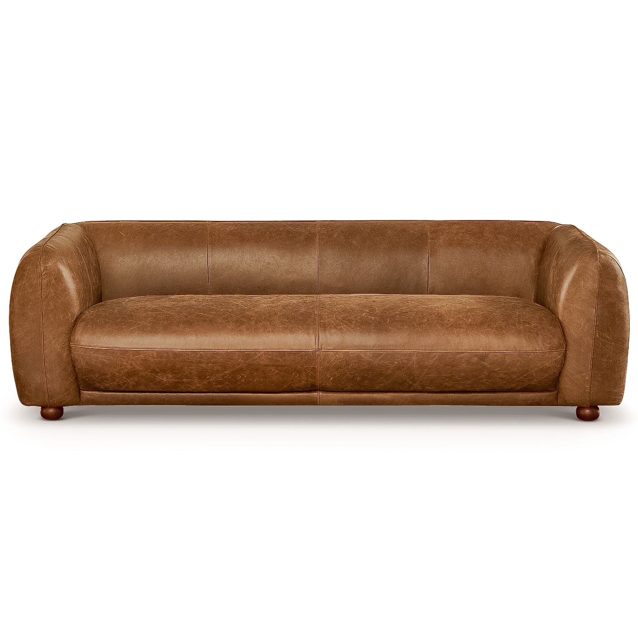 Miller Mid-Century Modern Brown Real Leather Sofa | MidinMod