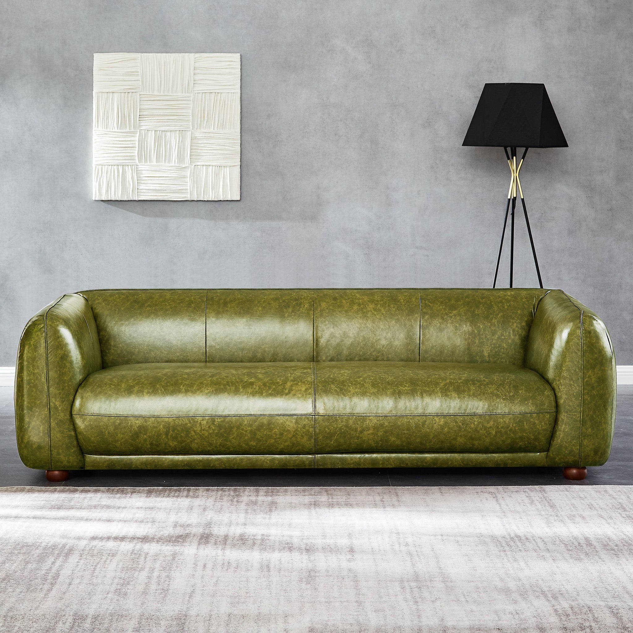 Miller Mid-Century Modern Green Real Leather Sofa | MidinMod