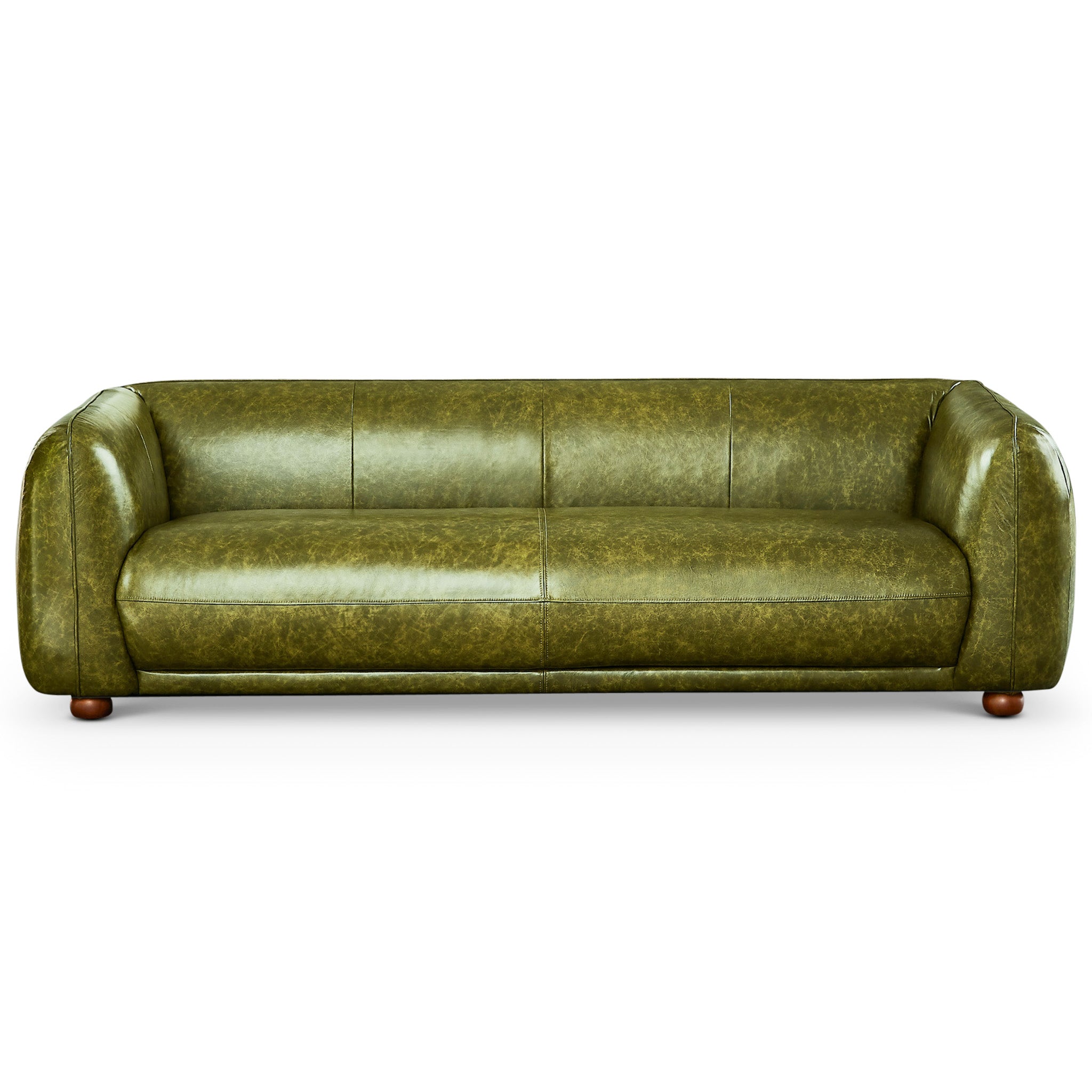 Miller Mid-Century Modern Green Real Leather Sofa | MidinMod