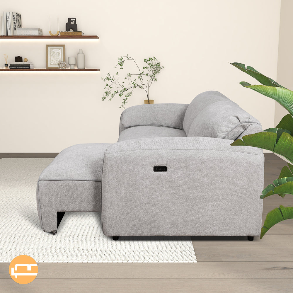 Morris Dual PWR Slider Sofa - Silver Chenille