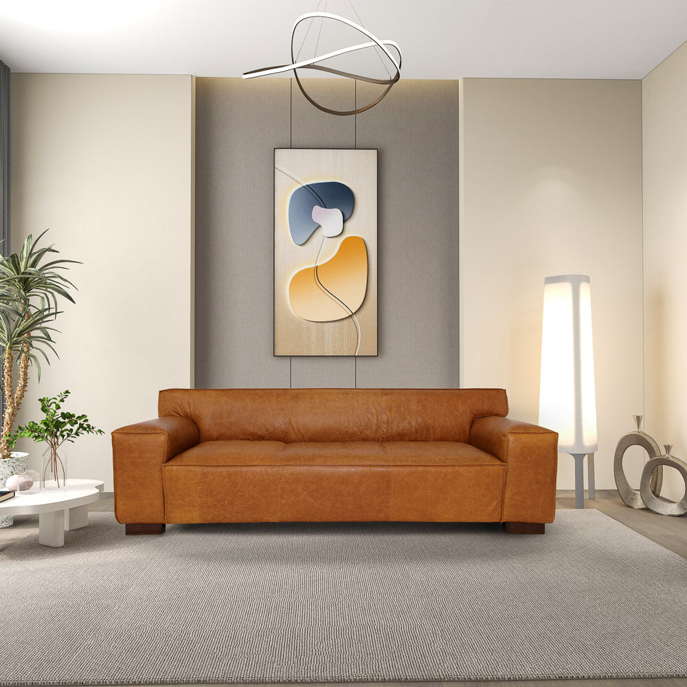 Newbury Waxy Cognac Leather Sofa - MidinMod