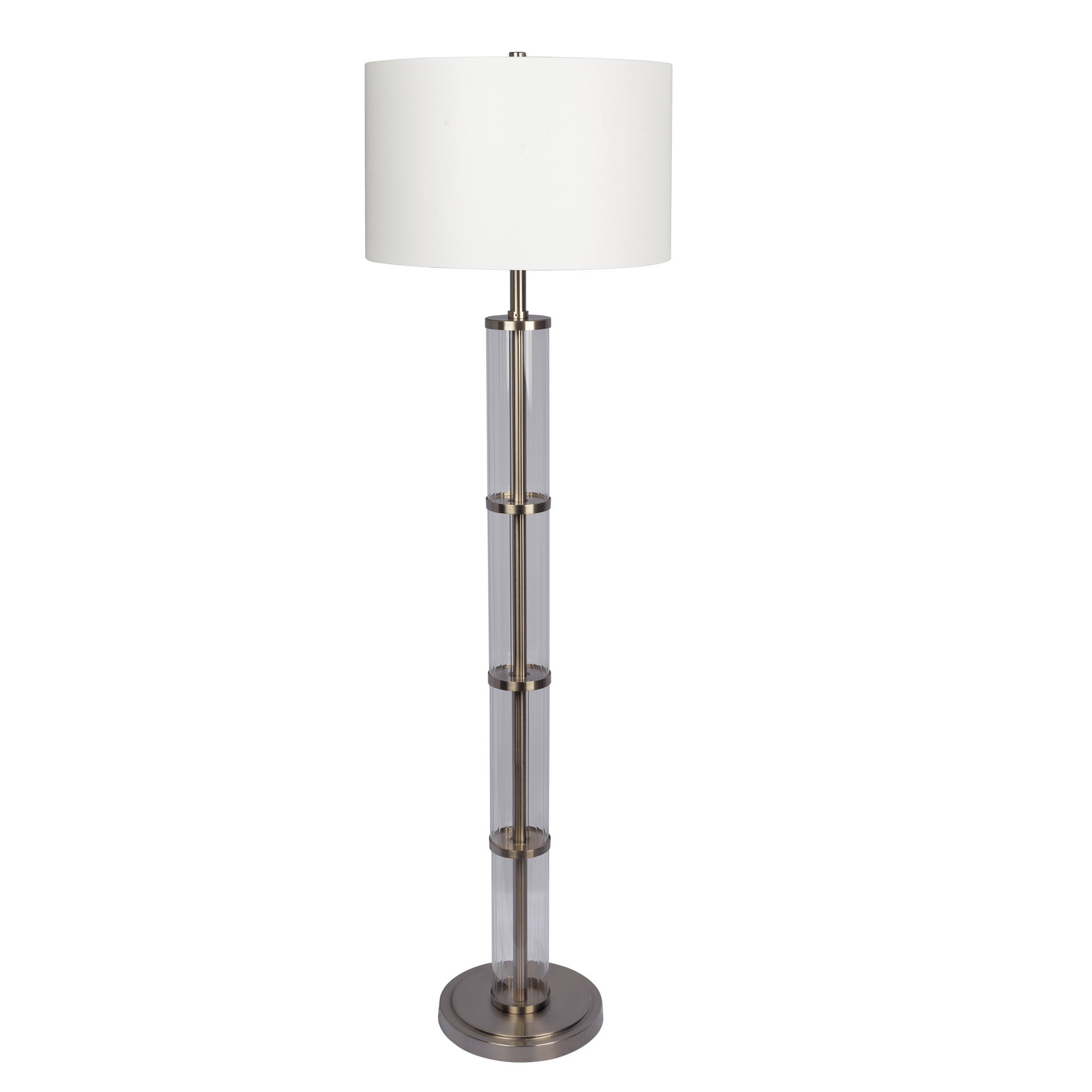 Nimbus Brushed Nickel Floor Lamp with 3-Way Rotary Switch Clear Glass Body  Metal Base