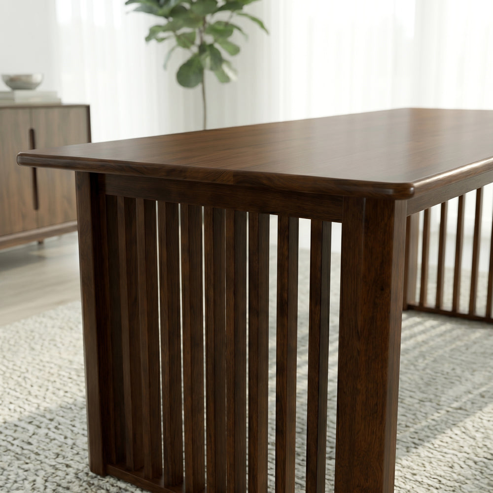 Nuvella Solid Wood Rectangular Dining Table with Ribbed Slab Legs – Walnut Finish | MidinMod