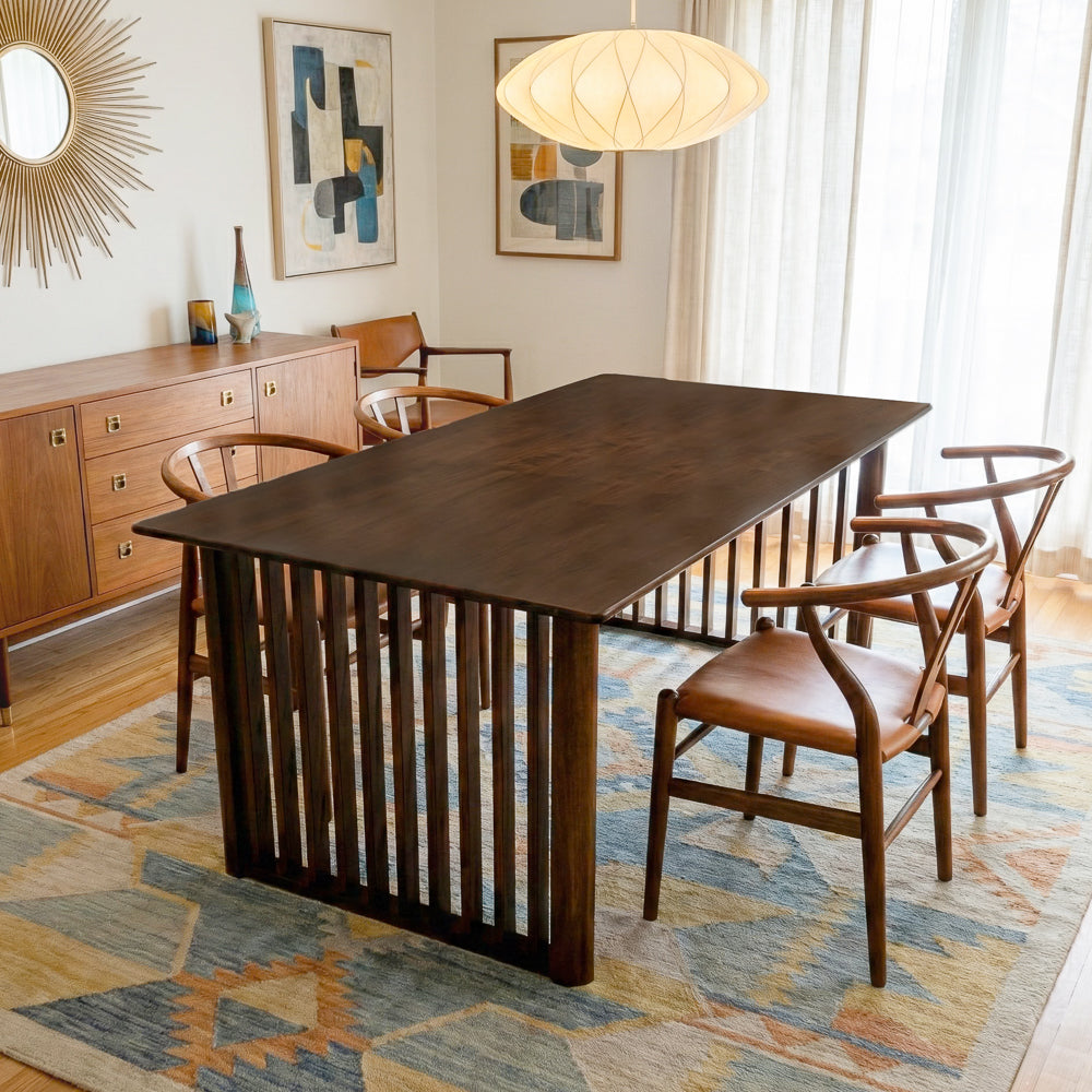 Nuvella Solid Wood Rectangular Dining Table with Ribbed Slab Legs – Walnut Finish | MidinMod
