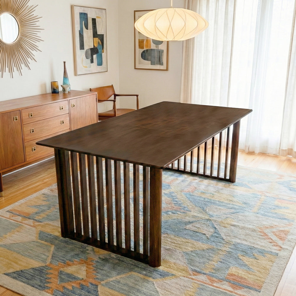Nuvella Solid Wood Rectangular Dining Table with Ribbed Slab Legs – Walnut Finish | MidinMod