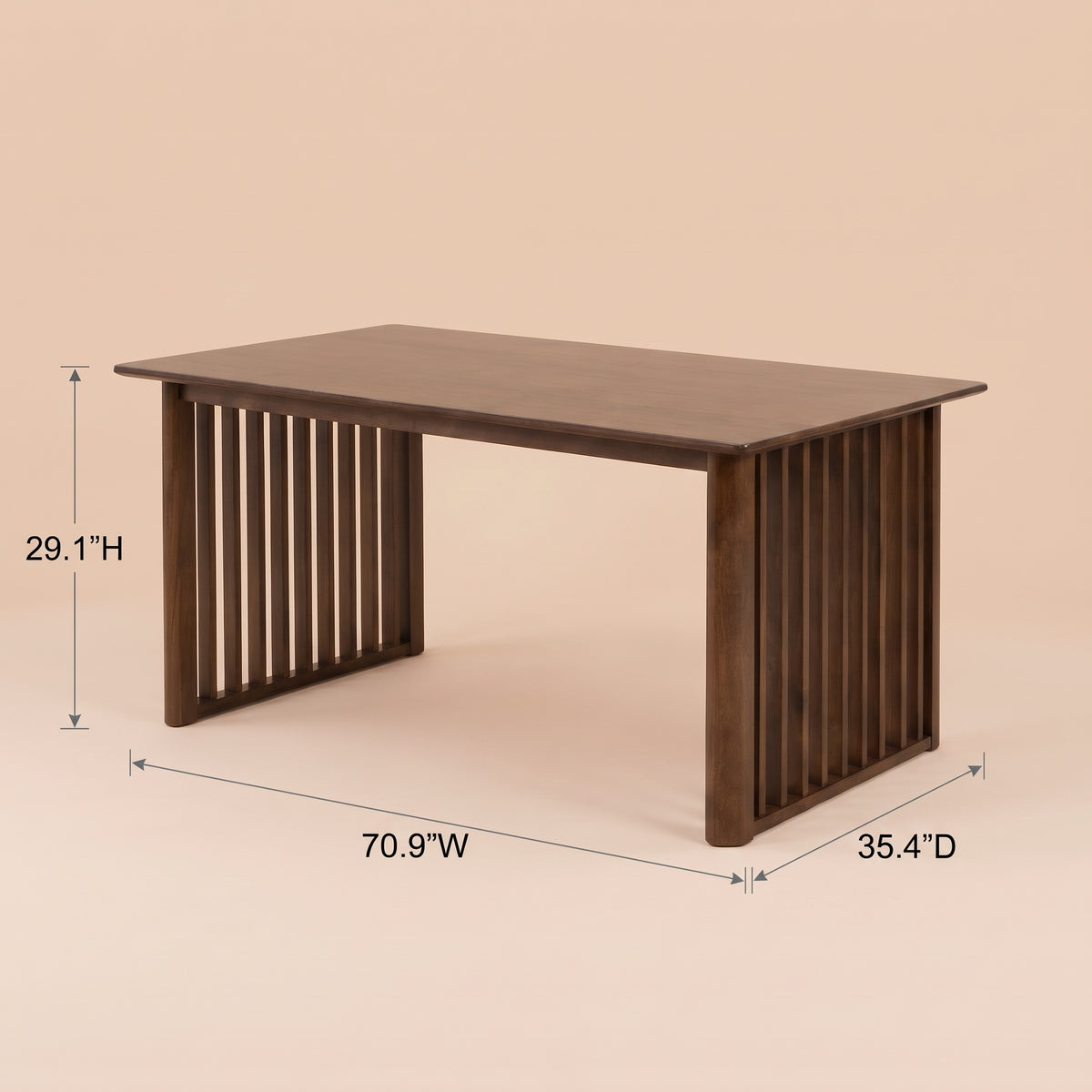 Nuvella Solid Wood Rectangular Dining Table with Ribbed Slab Legs – Walnut Finish | MidinMod
