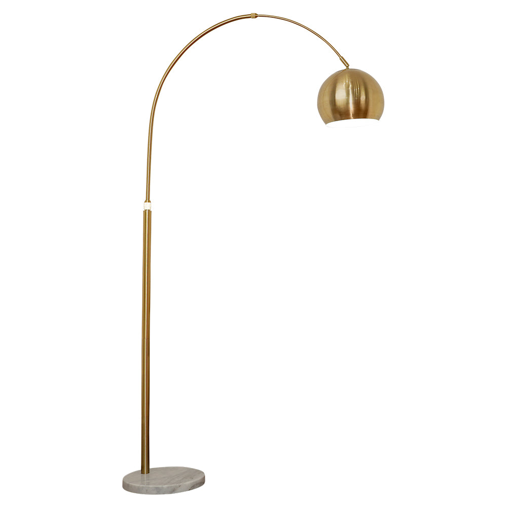 Oasis Long Arm Gold Brass Adjustable Floor Lamp with Round White Marble Base