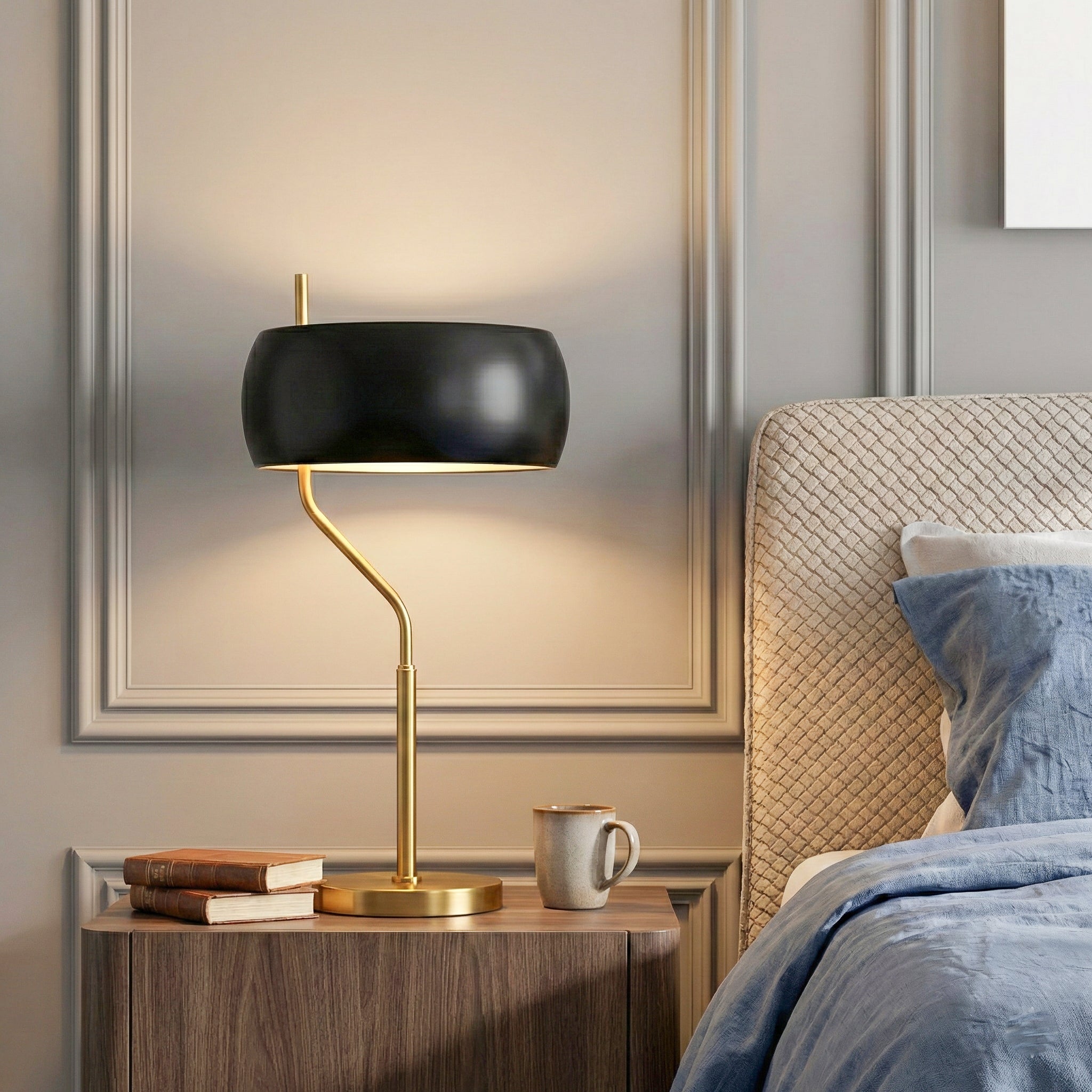 Obscura Black & Gold Table Lamp - Modern Bedside Lighting | MidinMod
