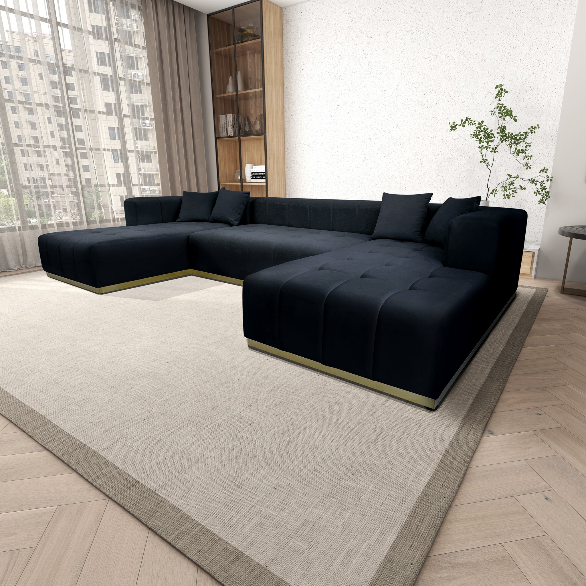 Olivia Black Velvet U-Shape Corner Sofa