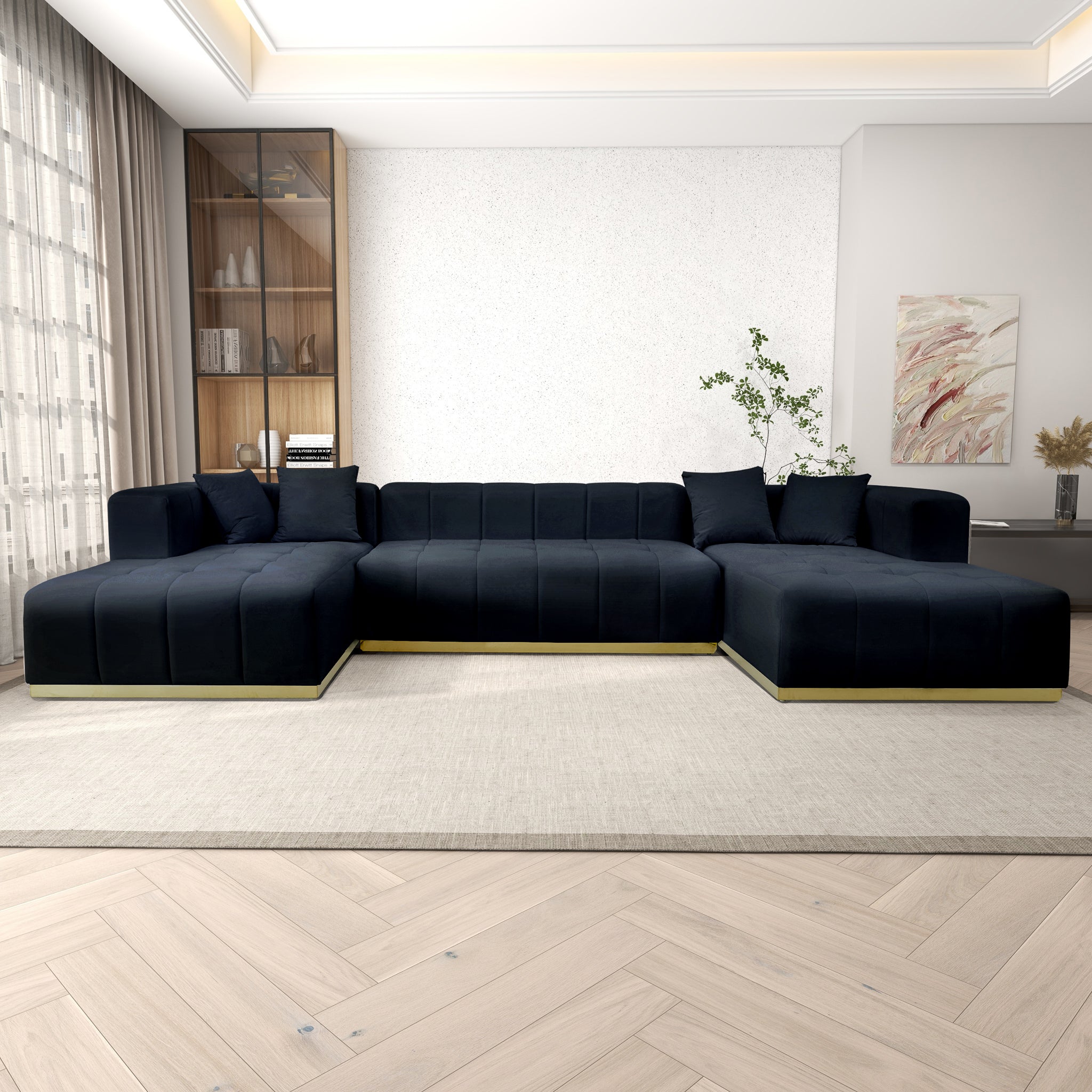 Olivia Black Velvet U-Shape Corner Sofa