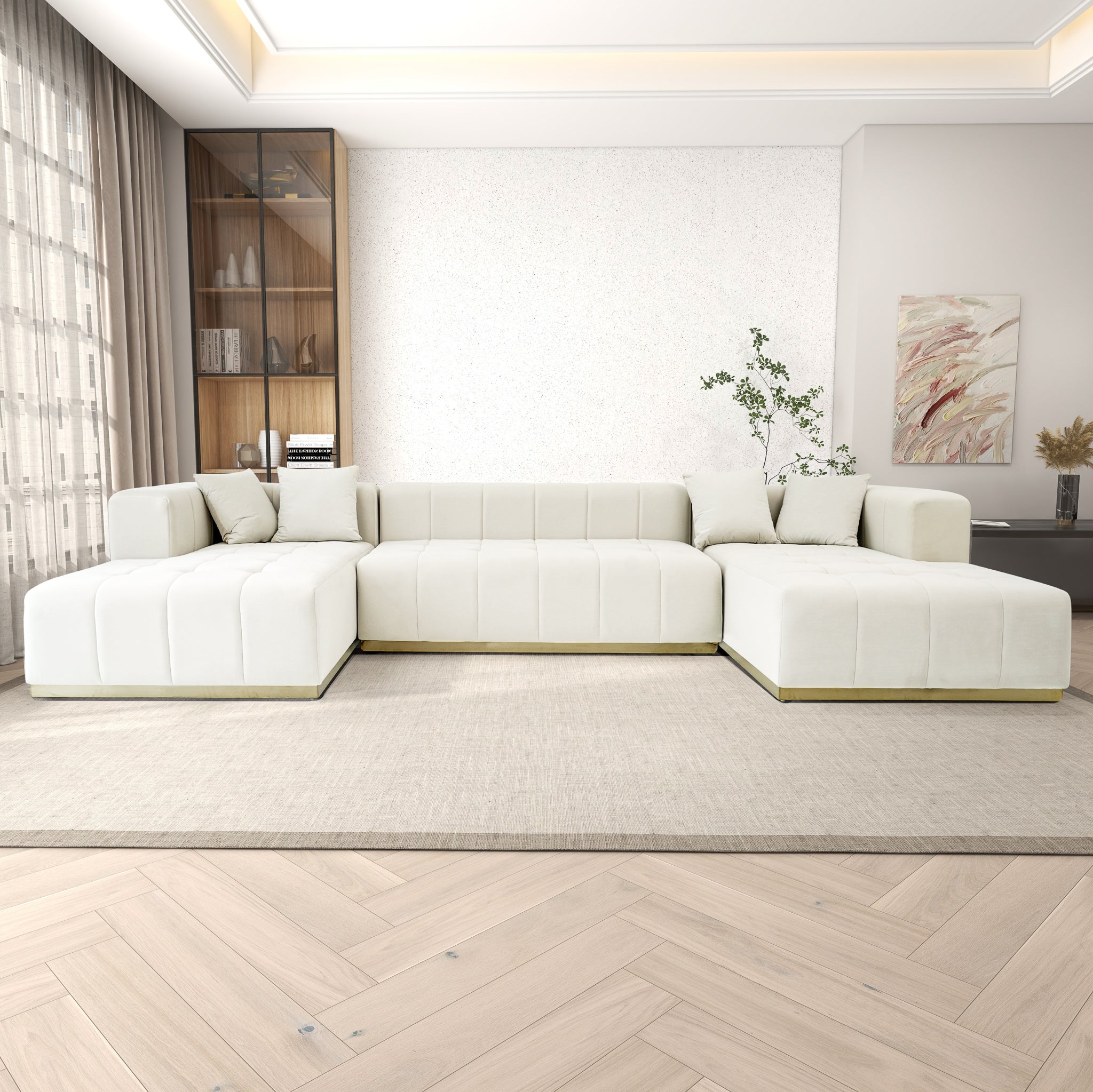 Olivia Cream Velvet U-Shape Corner Sofa