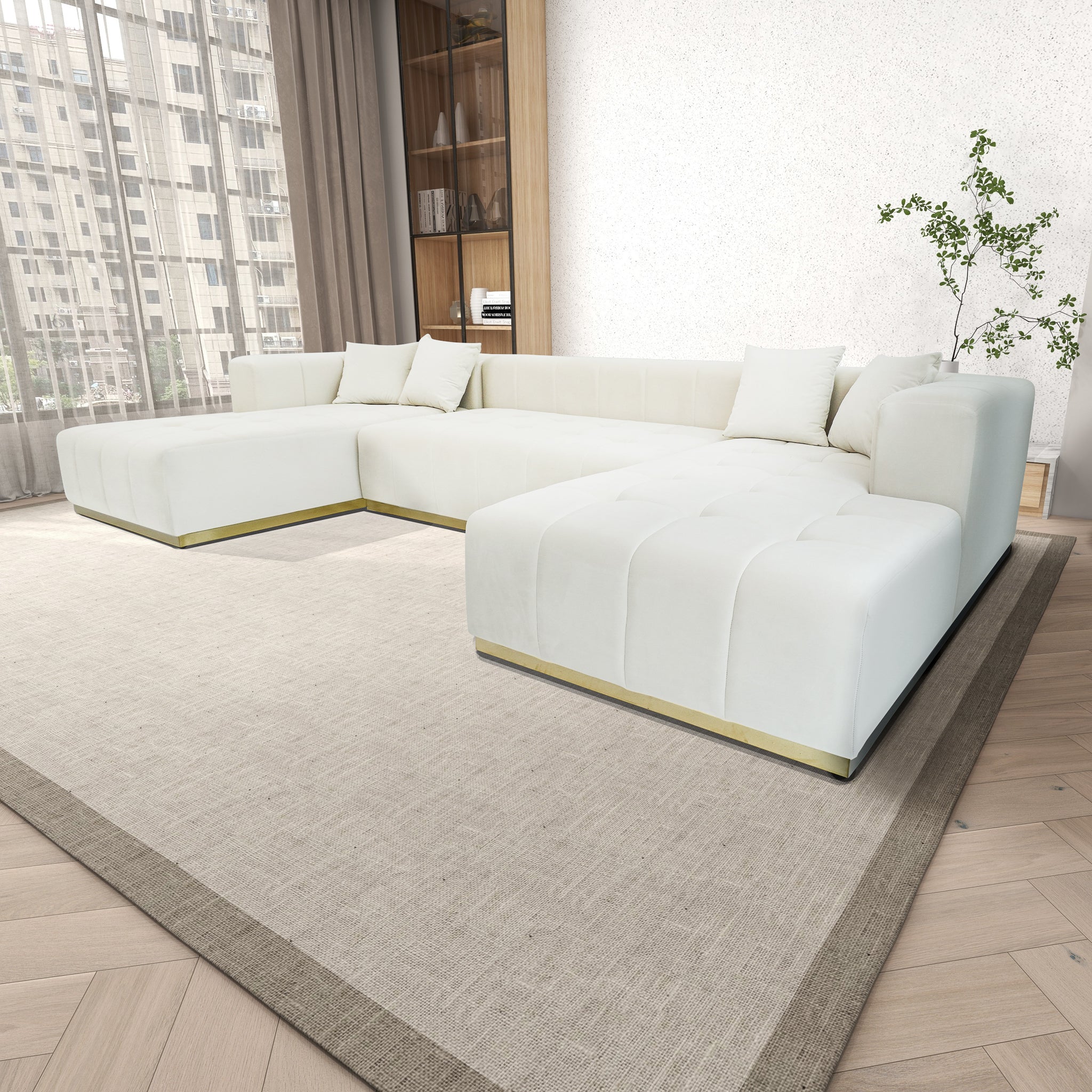 Olivia Cream Velvet U-Shape Corner Sofa