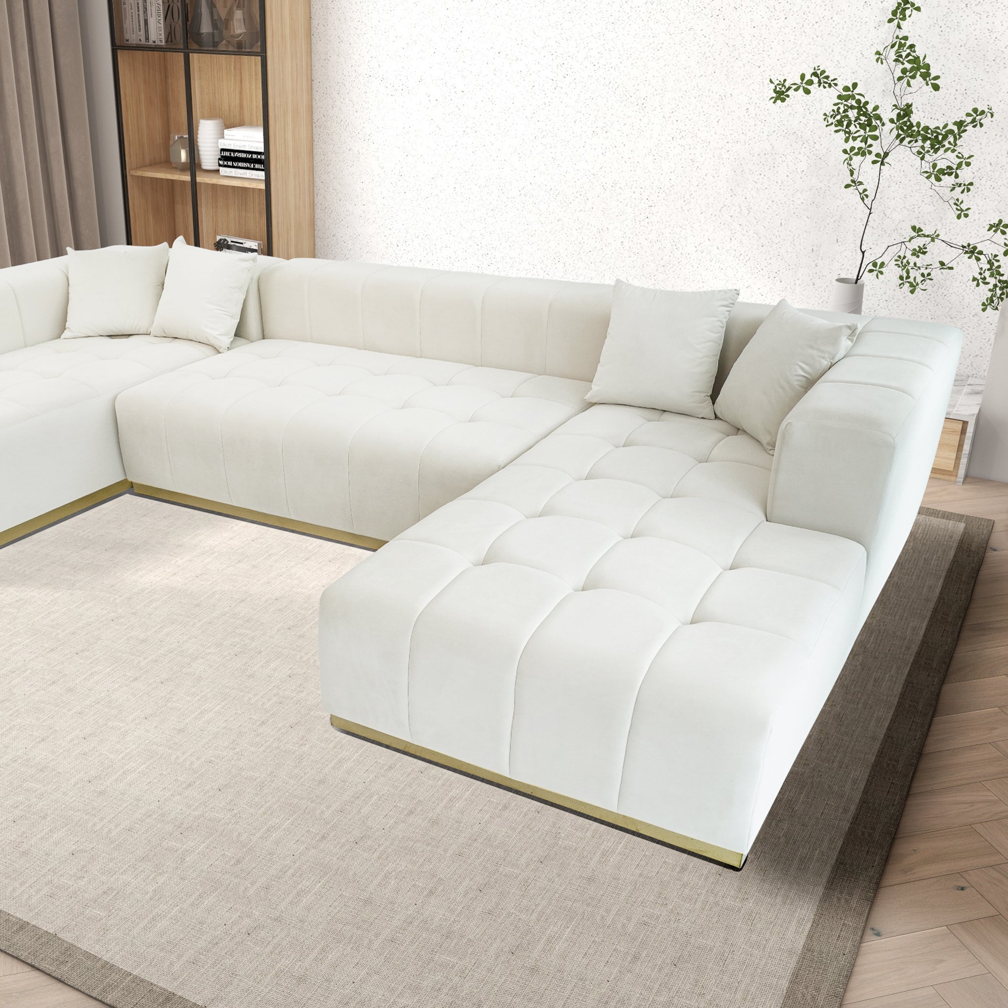 Olivia Cream Velvet U-Shape Corner Sofa