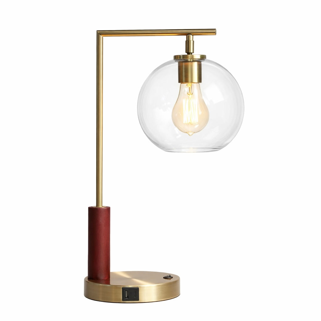 Orion Bronze Right Angle Glass Table Lamp with Wood Accents | MidinMod