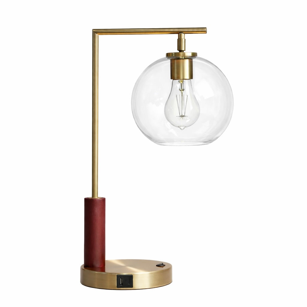 Orion Bronze Right Angle Glass Table Lamp with Wood Accents | MidinMod
