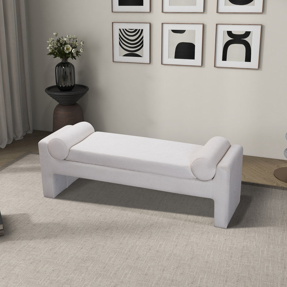 Orion White Boucle Bench