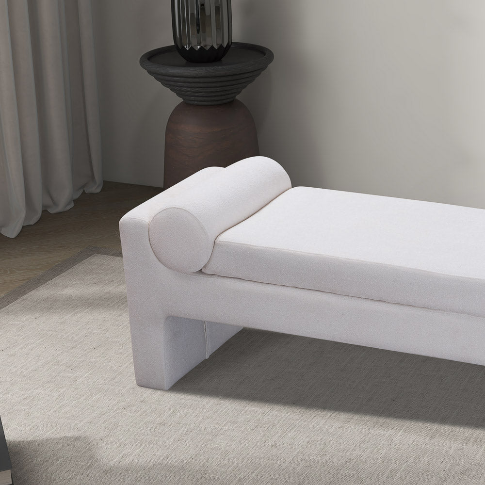 Orion White Boucle Bench