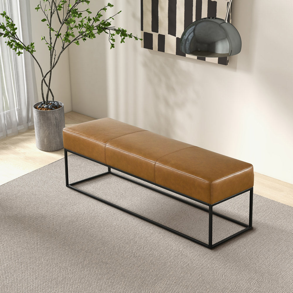 Palacios Tan Leather Bench | Mid in Mod