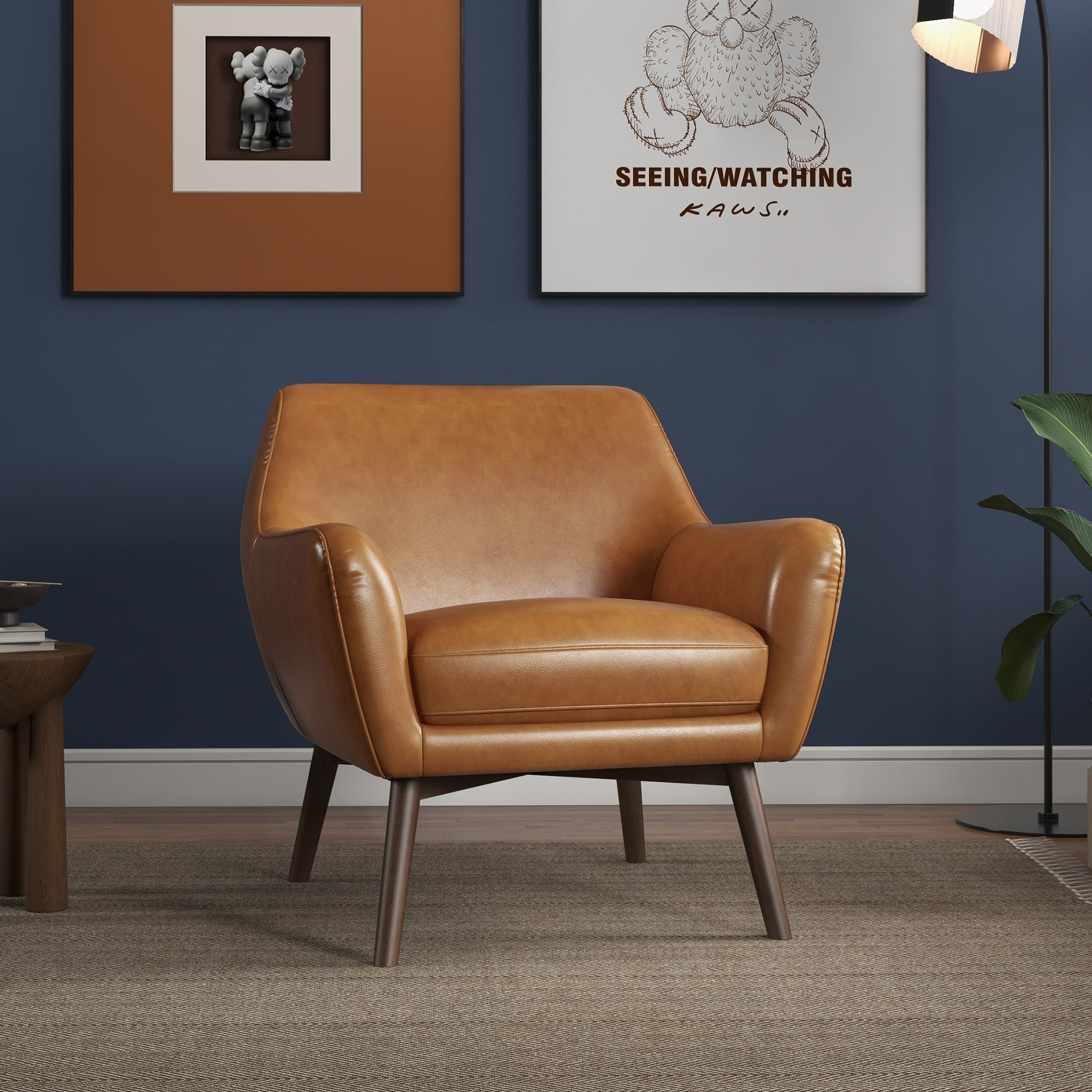 Penny Mid-Century Modern Top-Grain Leather Lounge Chair with Walnut Wood Legs - MidinMod