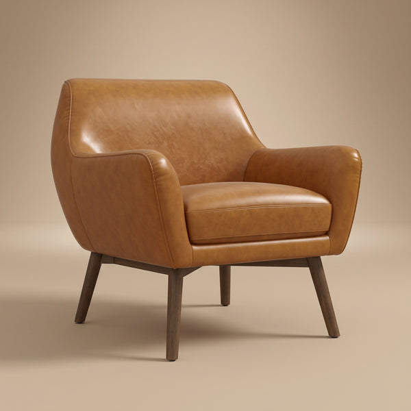 Penny Mid-Century Modern Top-Grain Leather Lounge Chair with Walnut Wood Legs - MidinMod