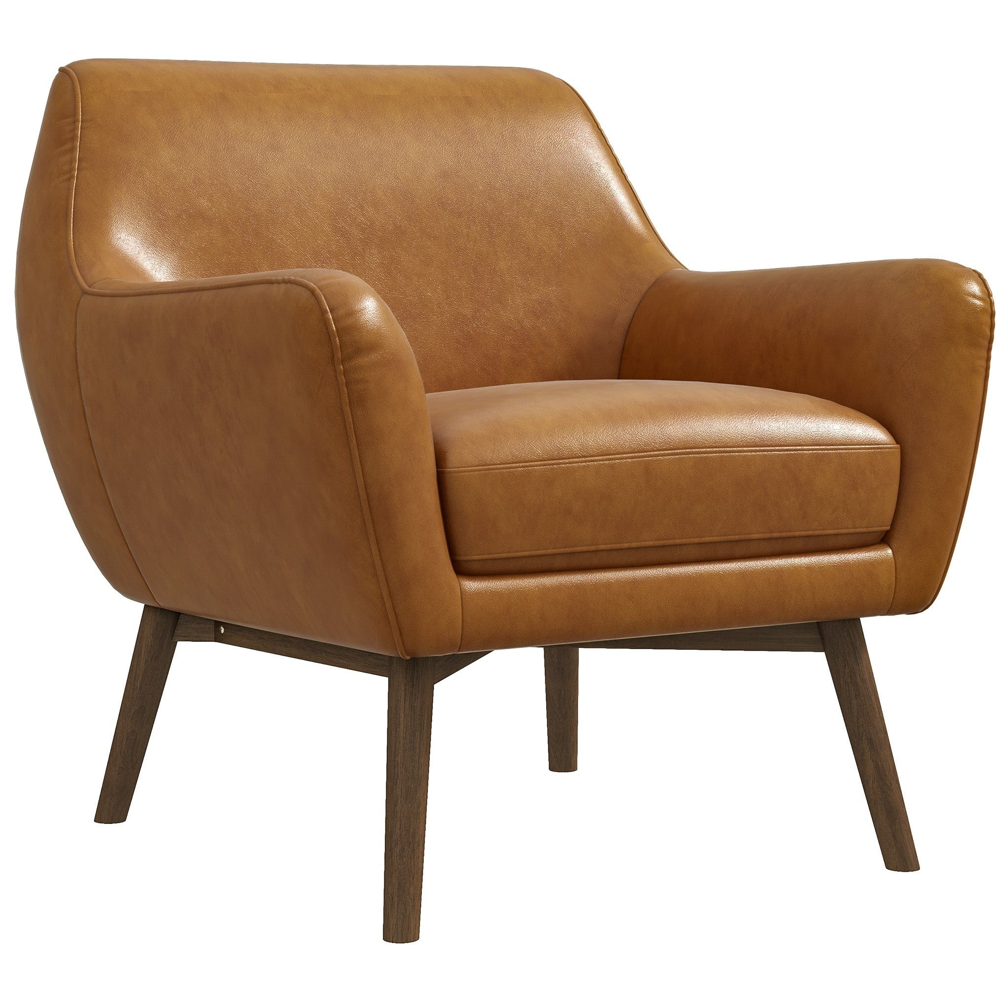Penny Mid-Century Modern Top-Grain Leather Lounge Chair with Walnut Wood Legs - MidinMod