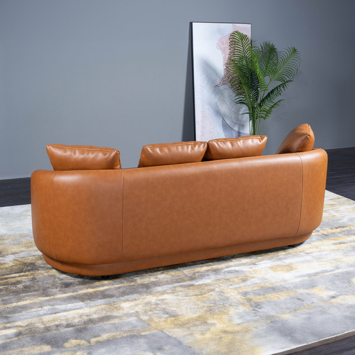 Perth Round Arm Composite Leather Luxury Curved Sofa - MidinMod