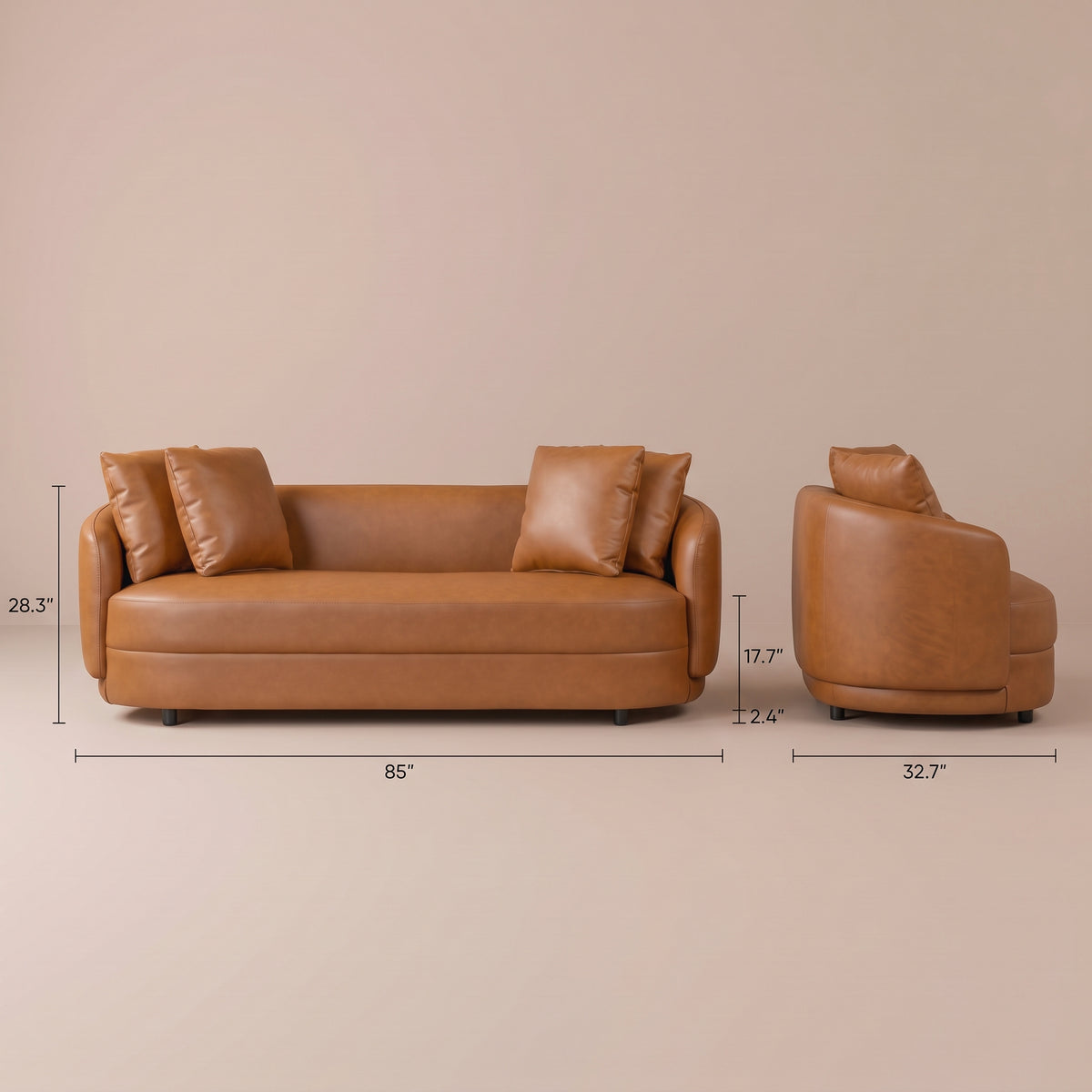 Perth Round Arm Composite Leather Luxury Curved Sofa - MidinMod