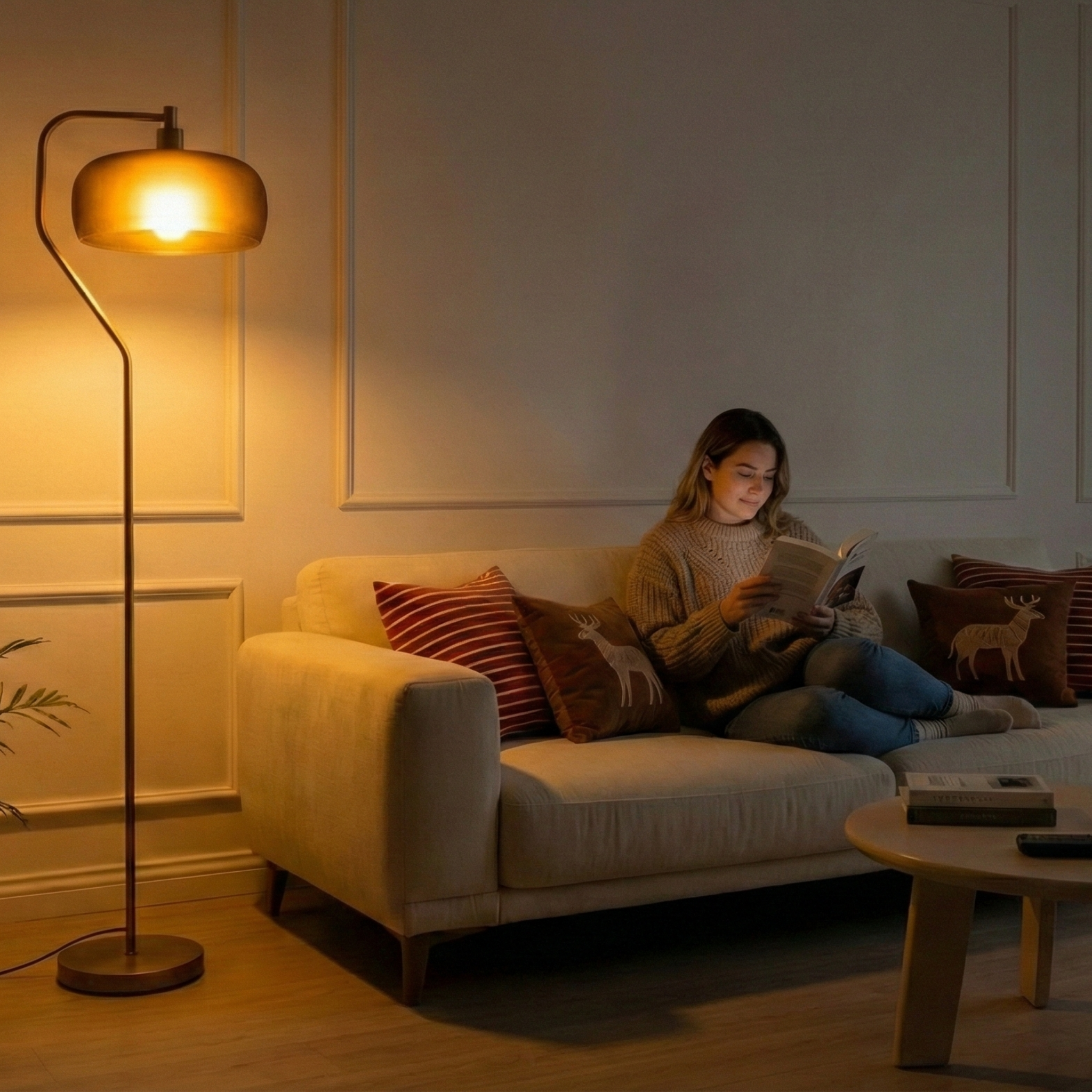 Photon Arched Floor Lamp in Gold with Black Sprayed Glass Shade | MidinMod