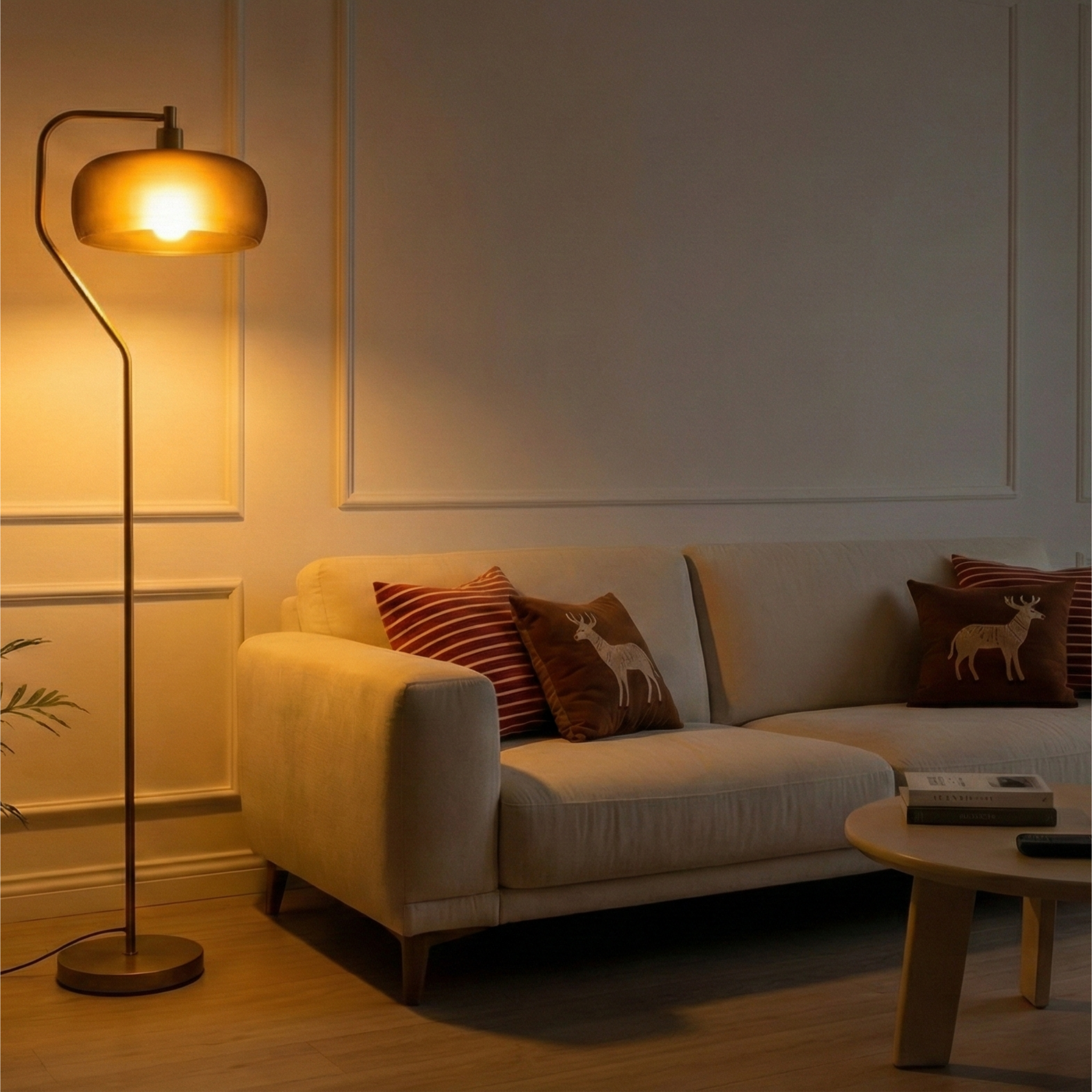 Photon Arched Floor Lamp in Gold with Black Sprayed Glass Shade | MidinMod