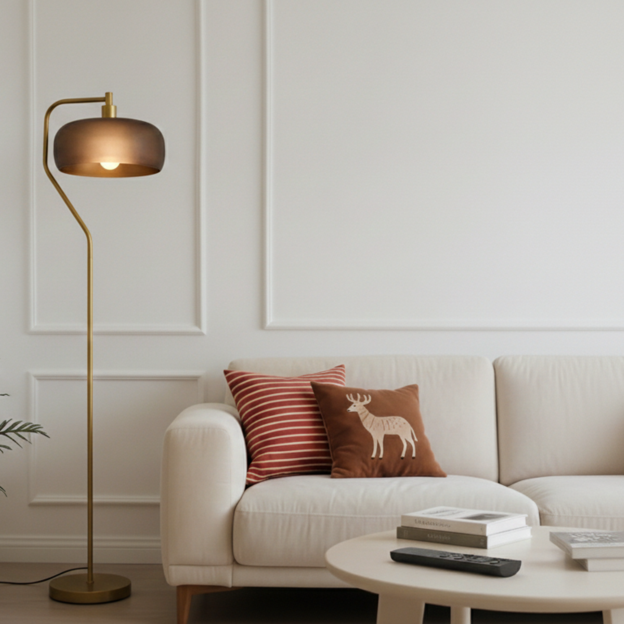 Photon Arched Floor Lamp in Gold with Black Sprayed Glass Shade | MidinMod