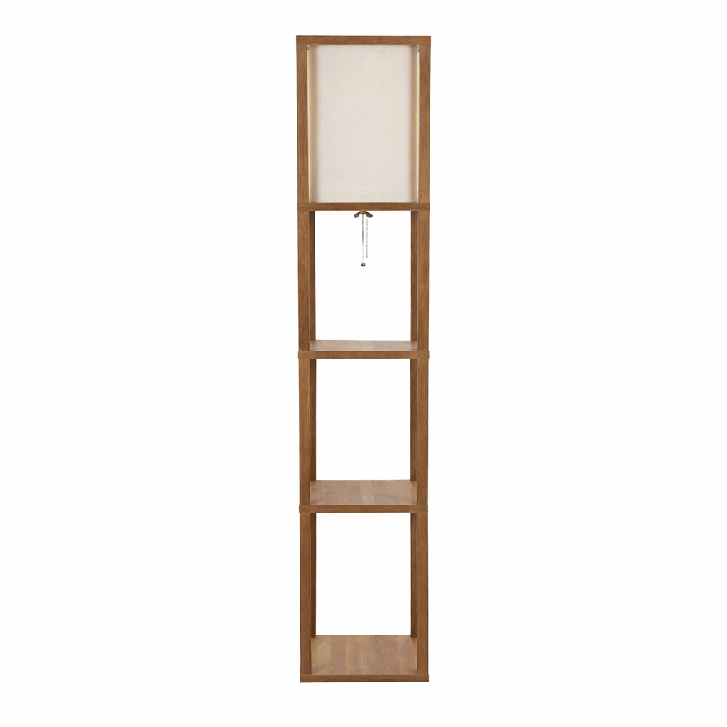 Pinnacle Natural Wood Shelf Floor Lamp with Extended Fabric Shade | MidinMod