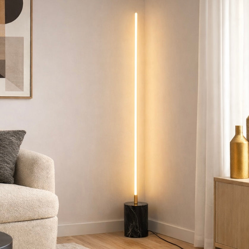 Prism Brassed Gold LED Floor Lamp with Integrated Switch and Faux Marble Base | MidinMod