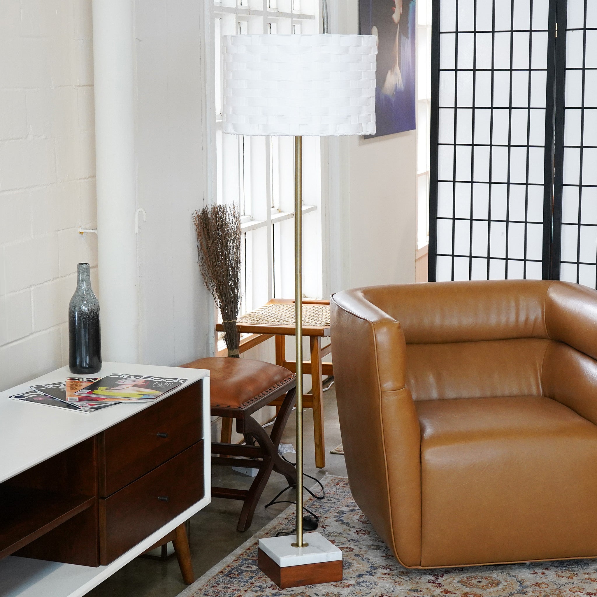 Pulsar Marble Base Floor Lamp - Dark Brown + White