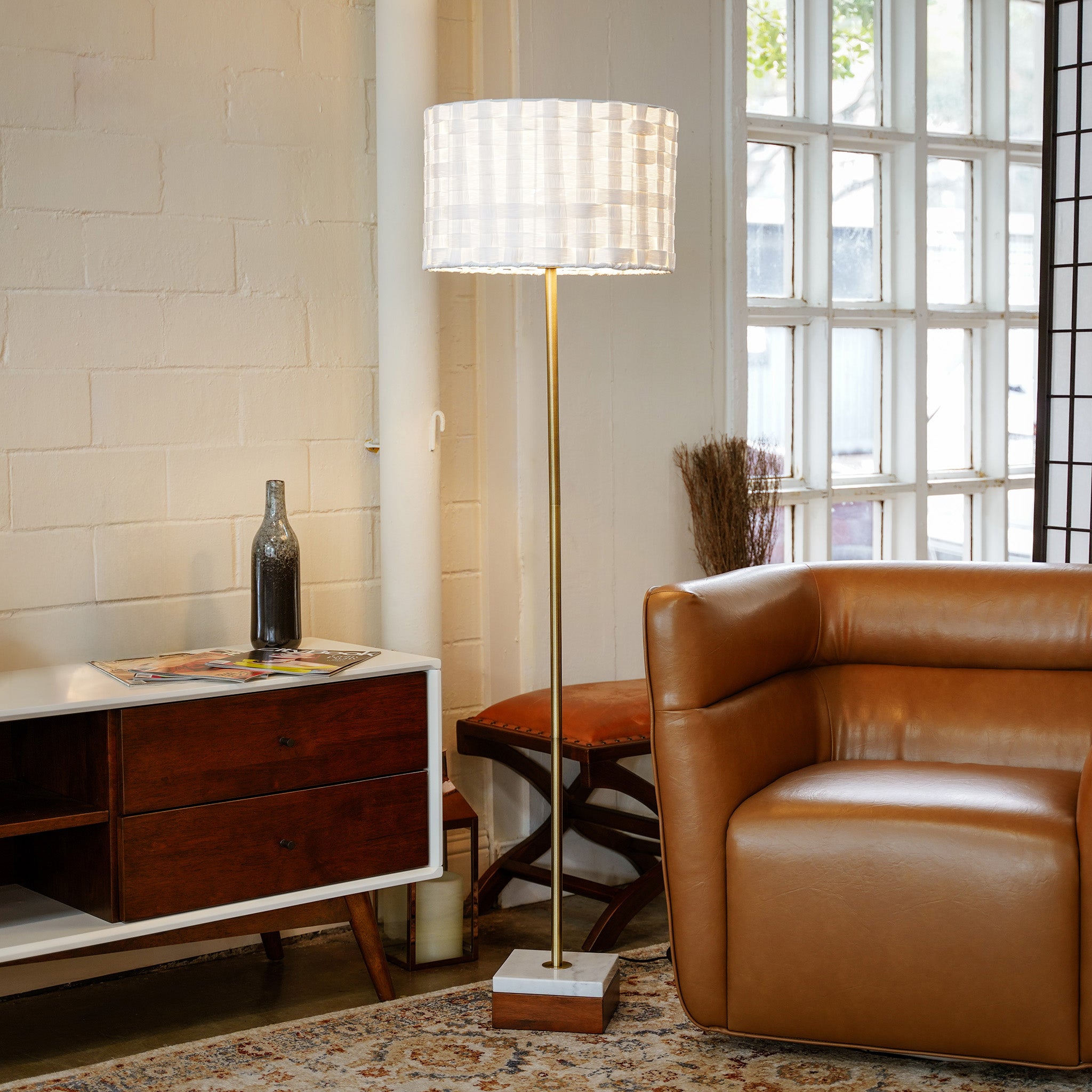 Pulsar Marble Base Floor Lamp - Dark Brown + White