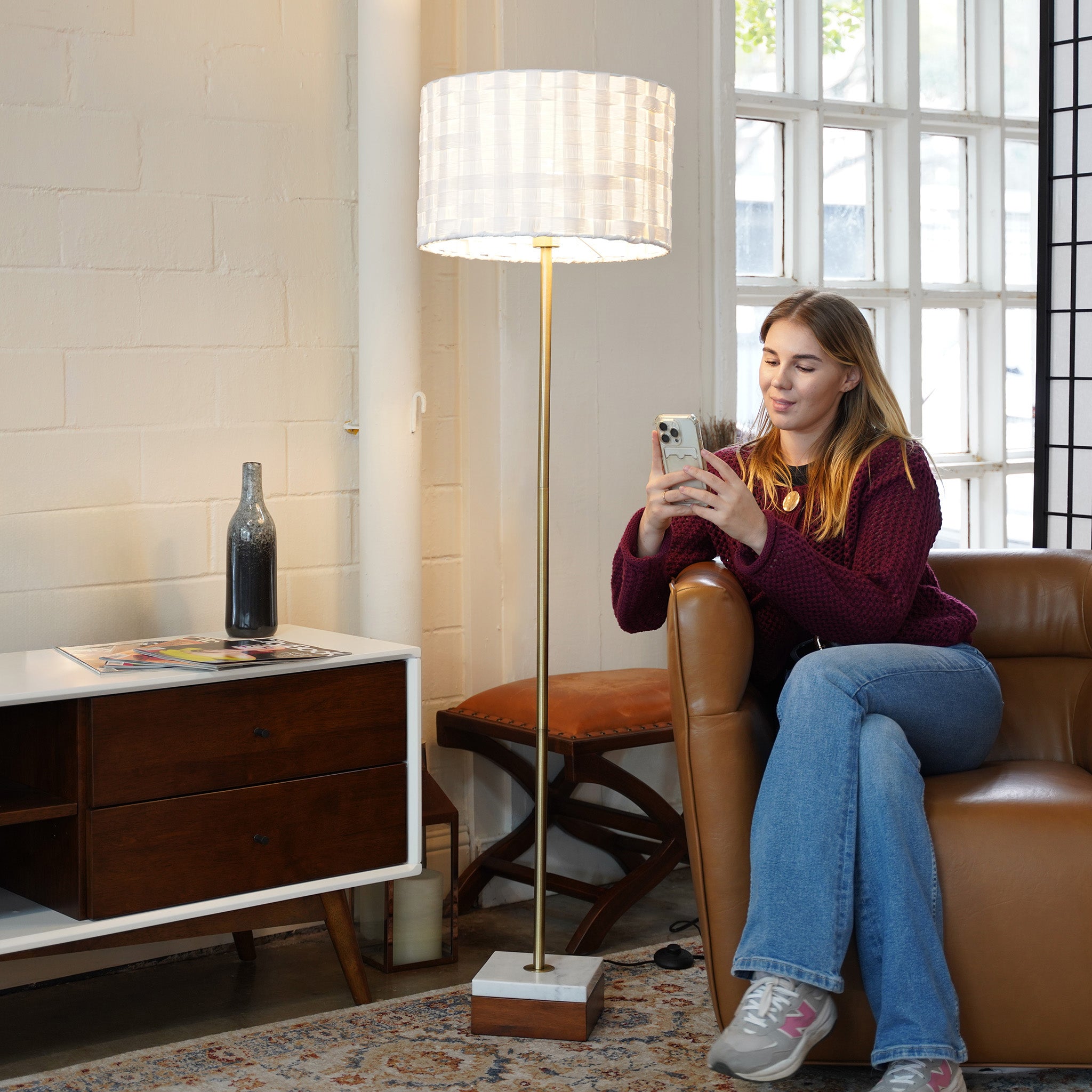 Pulsar Marble Base Floor Lamp - Dark Brown + White
