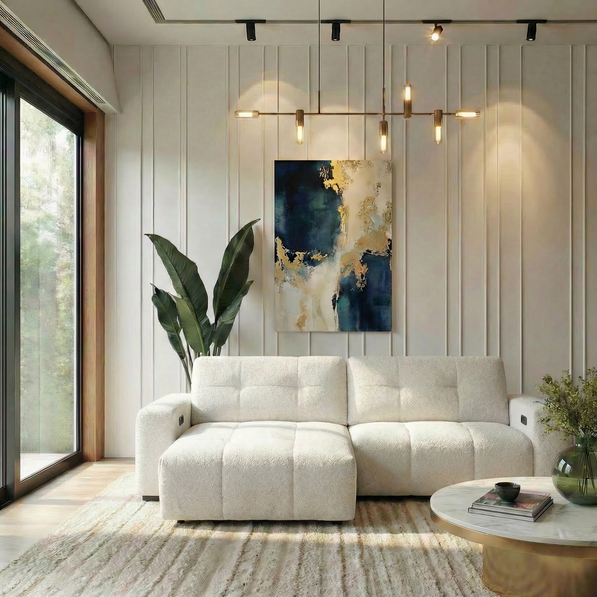 Quell PWR Slider Sofa | Beige Linen & 3-Seater Design | MidinMod