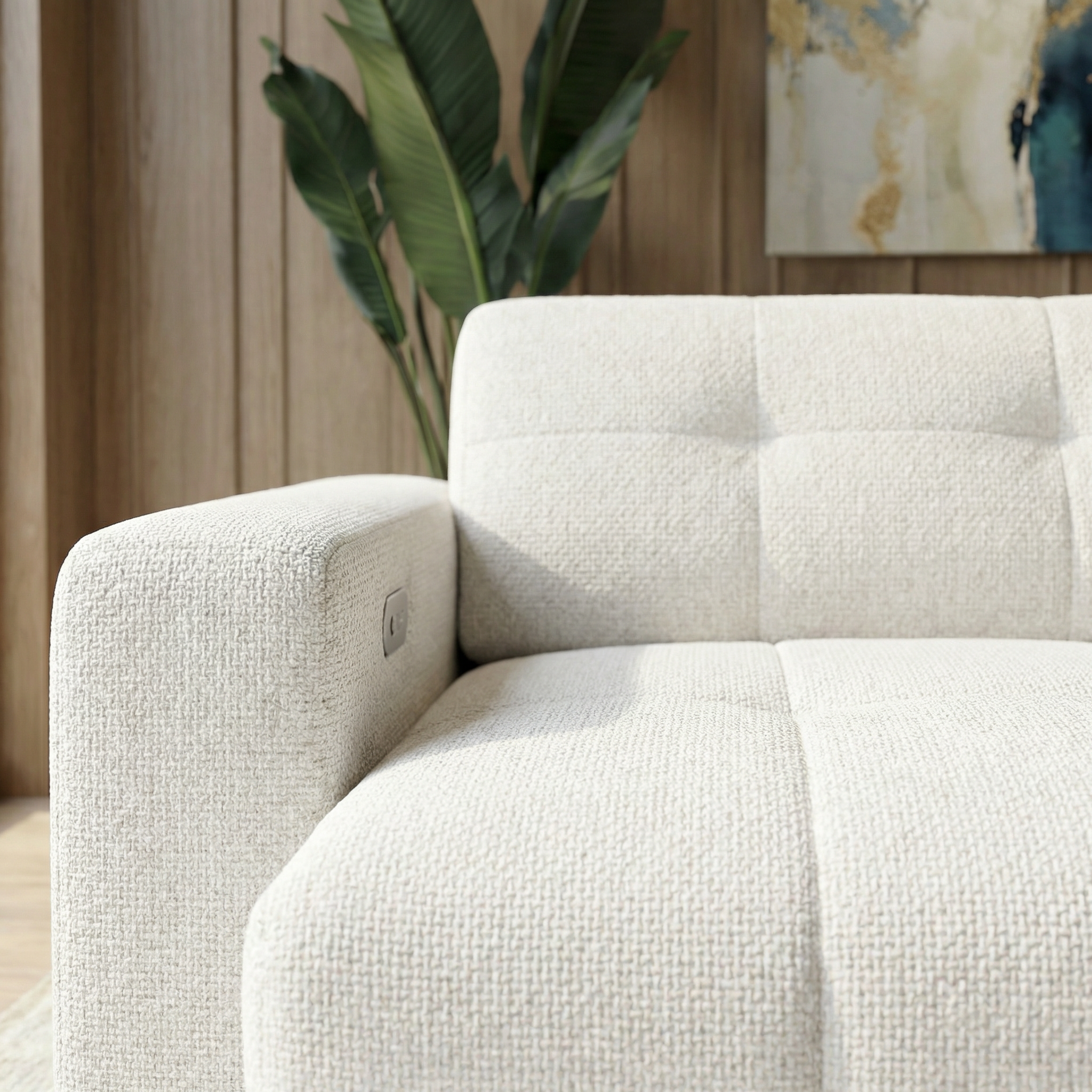 Quell PWR Slider Sofa | Beige Linen & 3-Seater Design | MidinMod