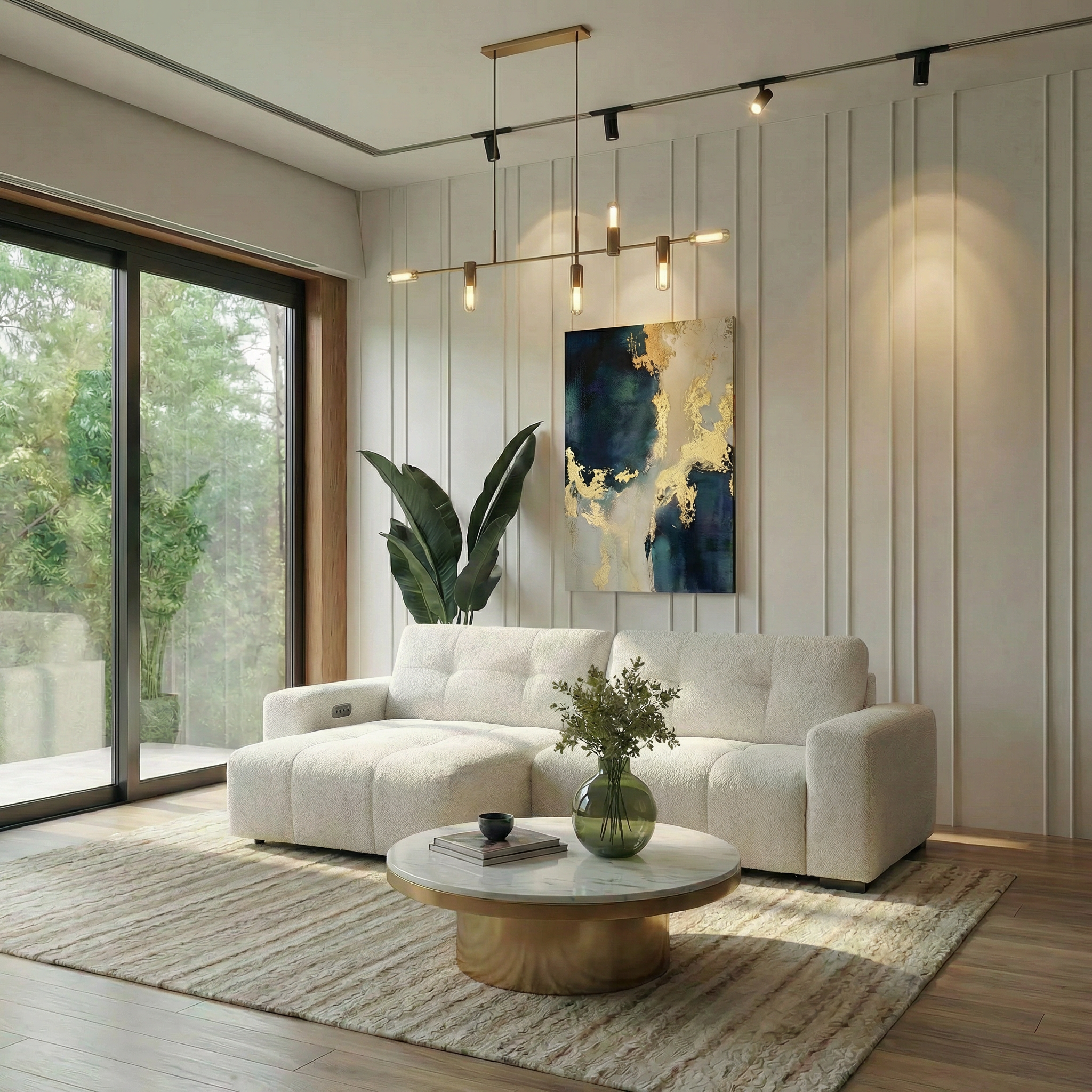 Quell PWR Slider Sofa | Beige Linen & 3-Seater Design | MidinMod