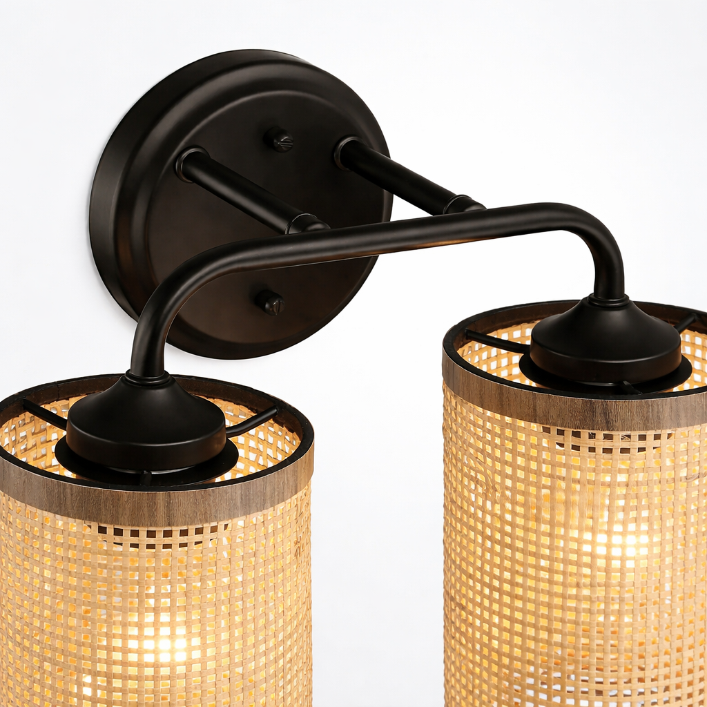 Quell Double Light Vanity | Natural Rattan Shade & Modern Frame | MidinMod