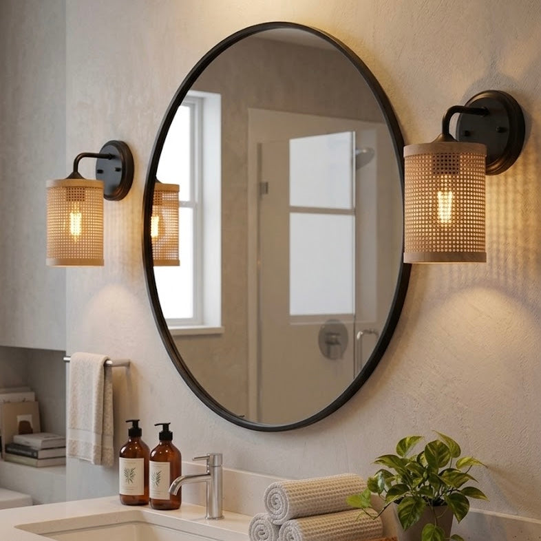Reef Single Lights Wall Sconce | Natural Rattan & Wicker Base | MidinMod