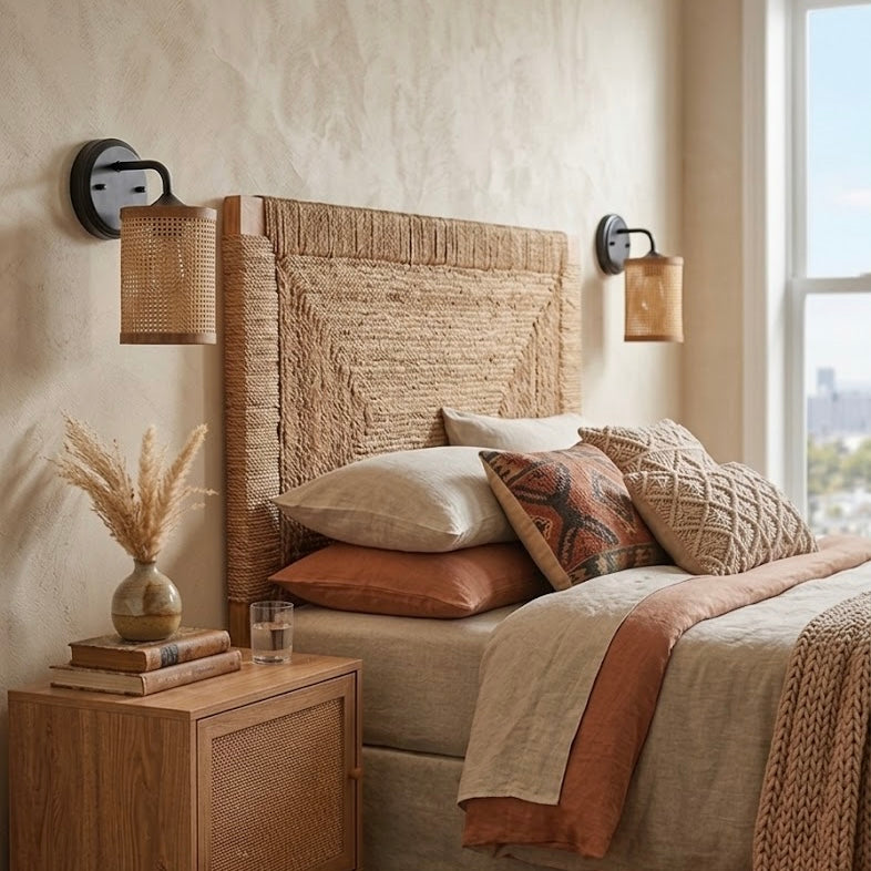 Reef Single Lights Wall Sconce | Natural Rattan & Wicker Base | MidinMod