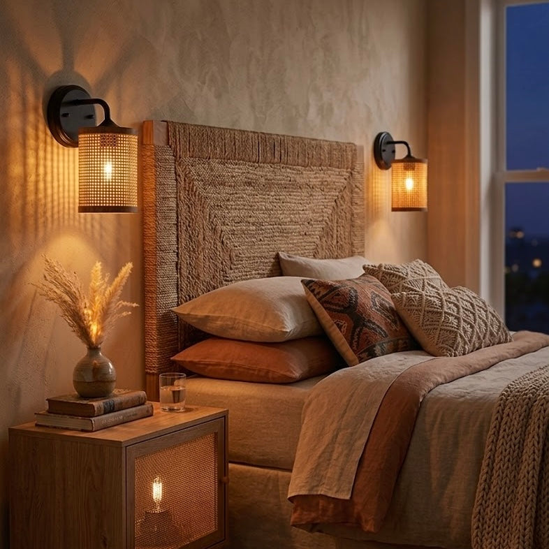 Reef Single Lights Wall Sconce | Natural Rattan & Wicker Base | MidinMod