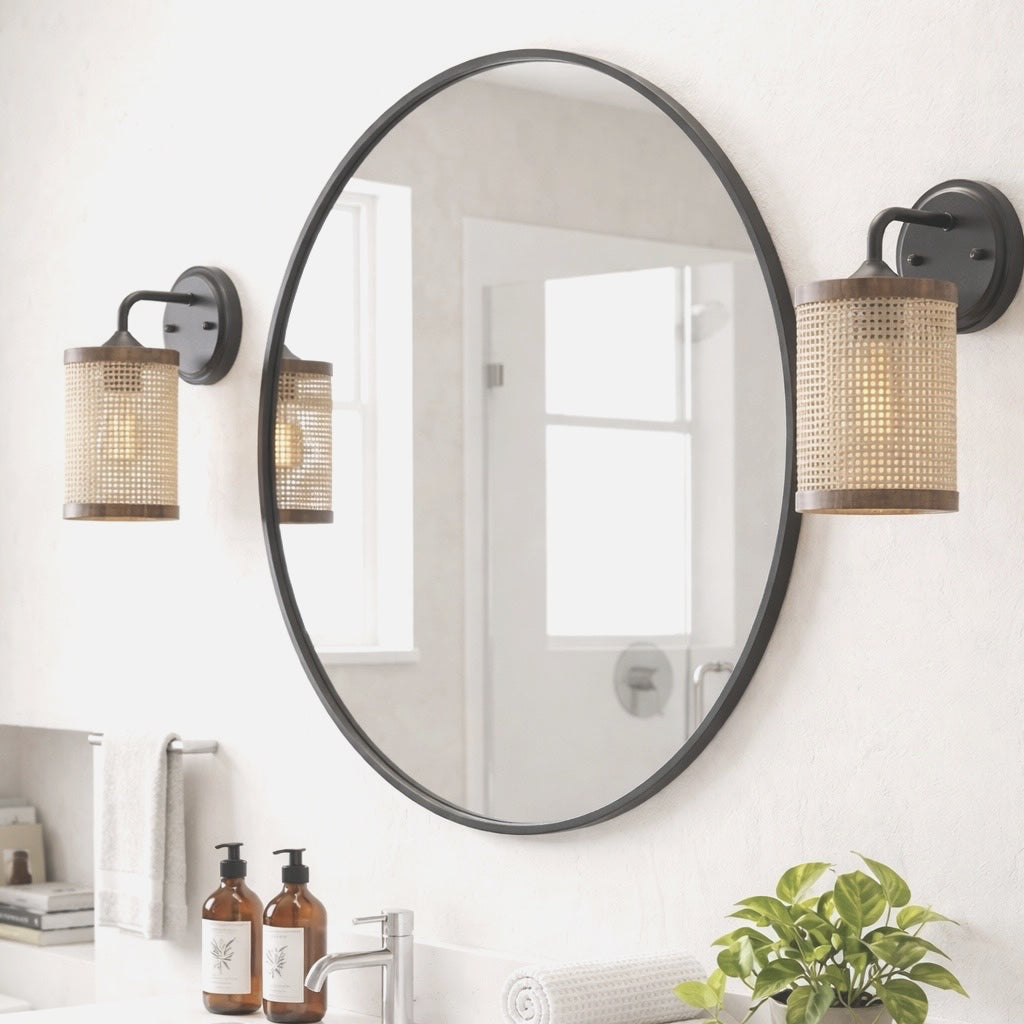 Reef Single Lights Wall Sconce | Natural Rattan & Wicker Base | MidinMod