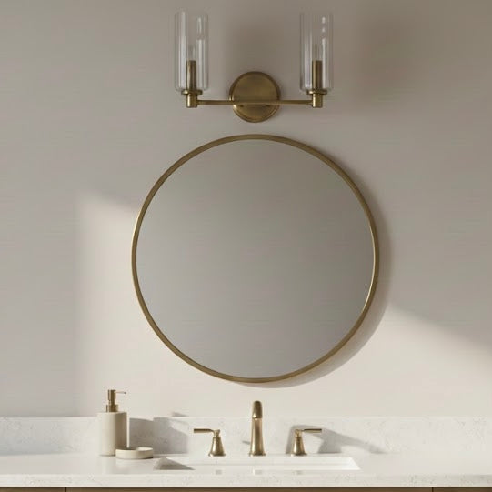 Regal Double Light Vanity With Clear Ribbed Glass - Satin Brass | MidinMod